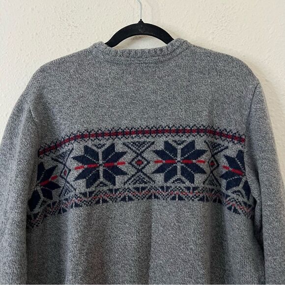 Eddie Bauer Fair Isle Wool Blend Crew Neck Sweater Size XL in Gray - Picture 6 of 8
